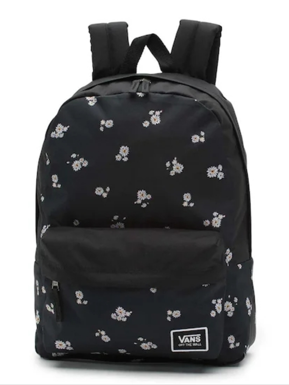Vans. Black Backpack with White Floral Print.